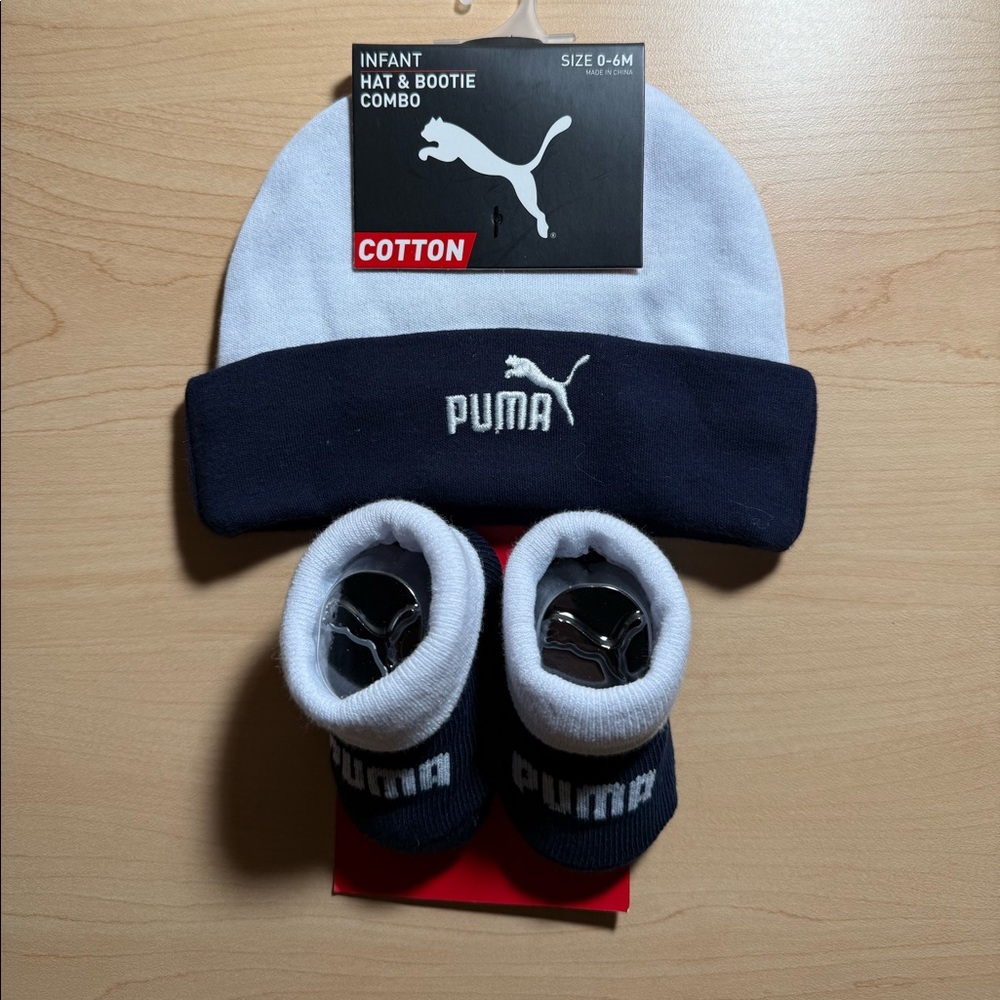 PUMA infant hat and bootie combo set in size 0-6 months NEW